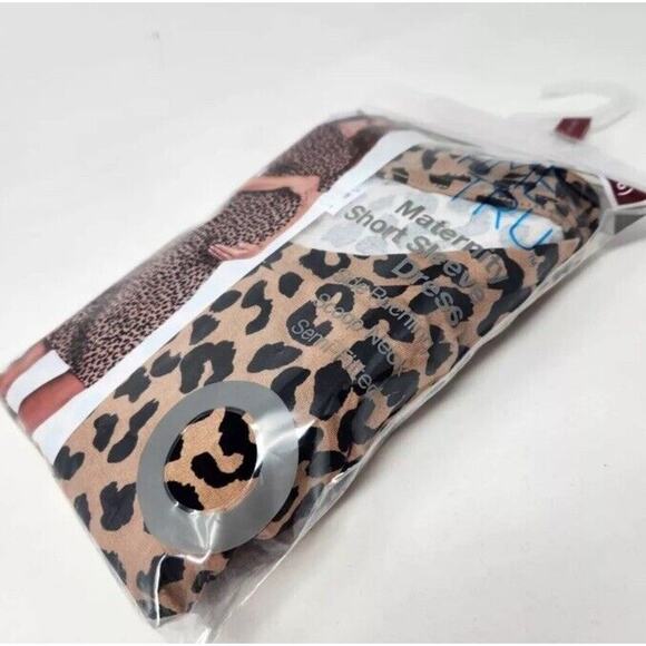 Time and Tru Women’s Maternity Ruched Dress Short Sleeve-LEOPARD Large 12/14 - Picture 5 of 9